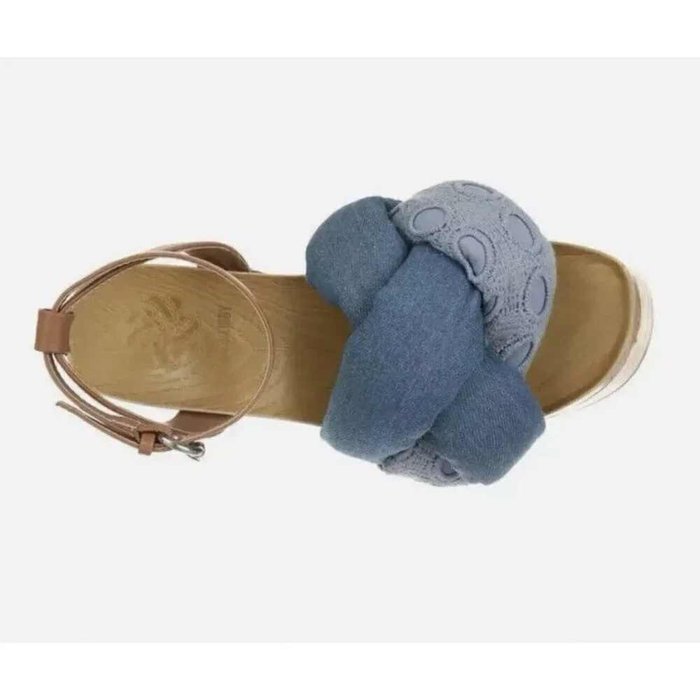 Sam & Libby Cassandra Sandal Indigo Wooden Platform Heel Women's 8.5 Y2K Style